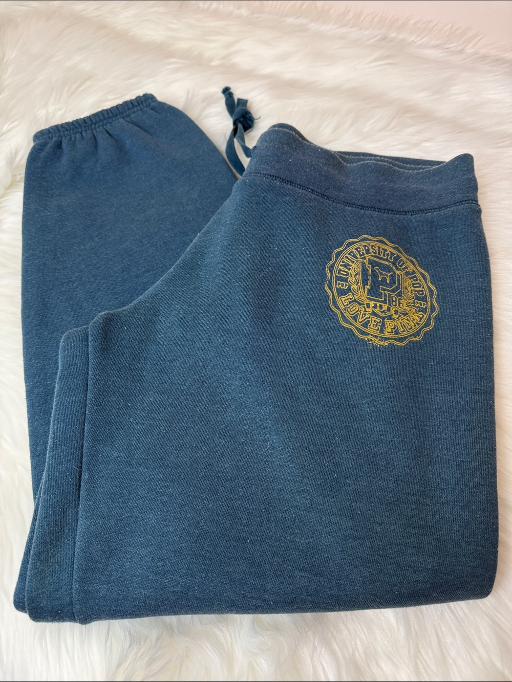 Vintage PINK Victoria's Secret Blue Capri Joggers with Gold Crest Size S